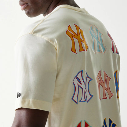 The Male model is wearing New York Yankees Life Graphic Cream T-Shirt 5