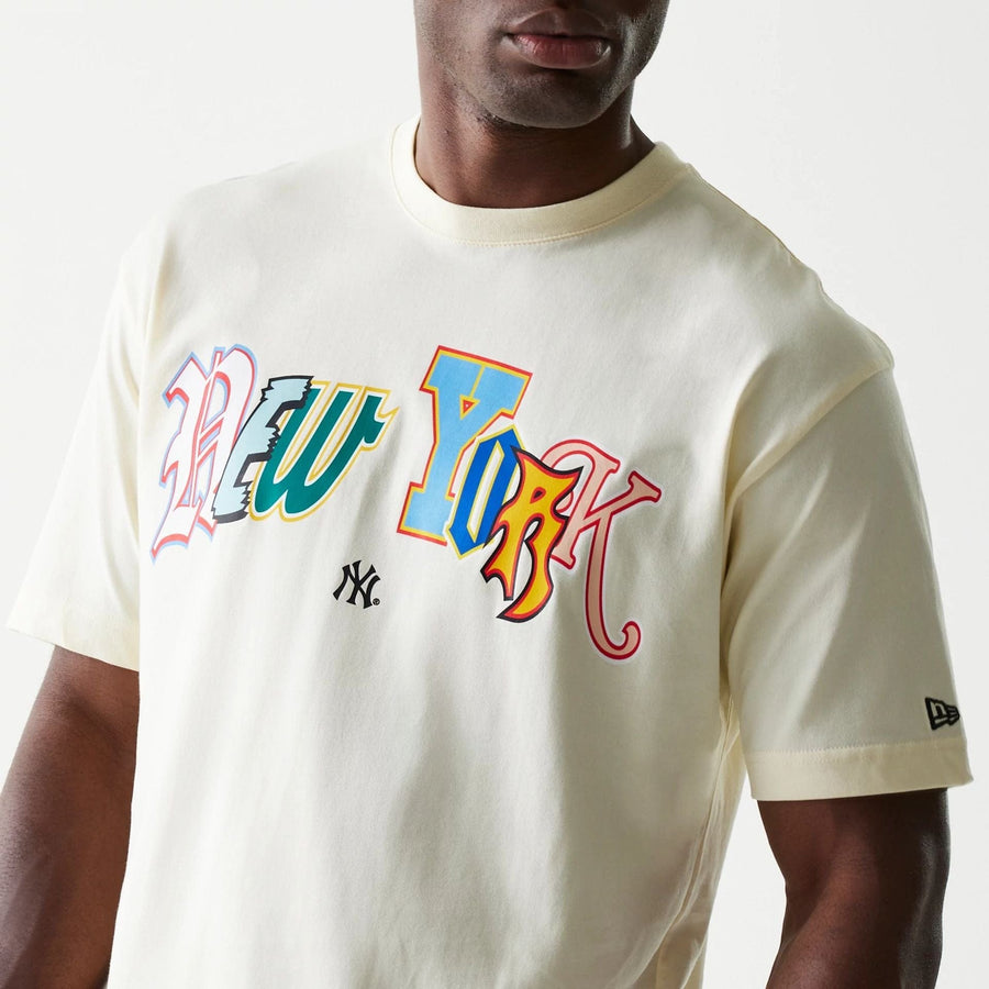 The Male model is wearing New York Yankees Life Graphic Cream T-Shirt 3