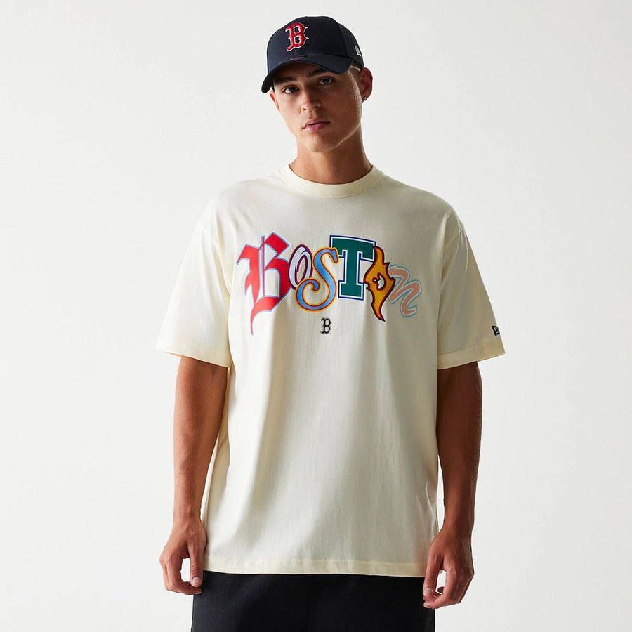The Male model is wearing Boston Red Sox Life Graphic Cream T-Shirt 1