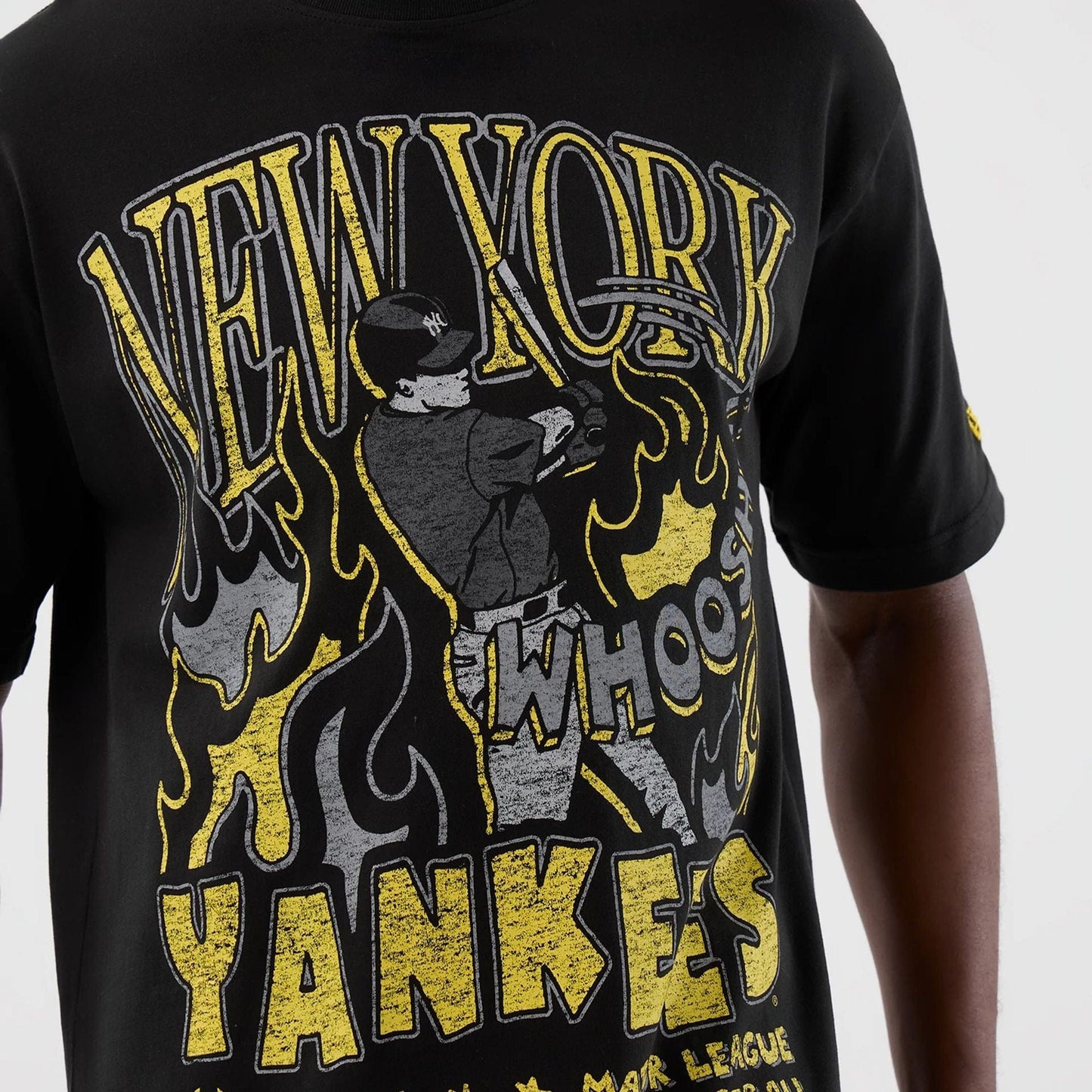 The Male model is wearing New York Yankees Player Life Graphic Black T-Shirt 3
