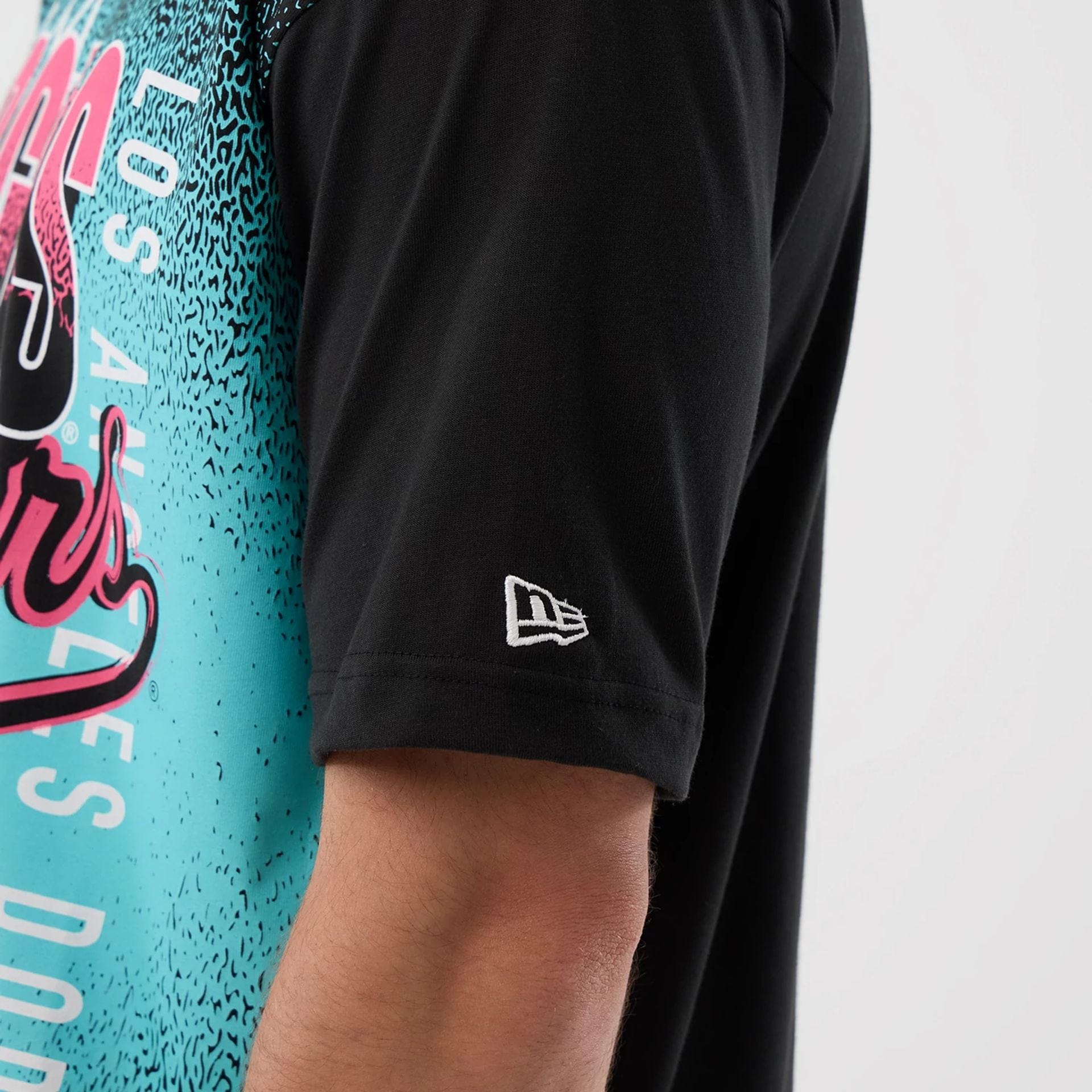 The Male model is wearing LA Dodgers Life Graphic Black T-Shirt 4