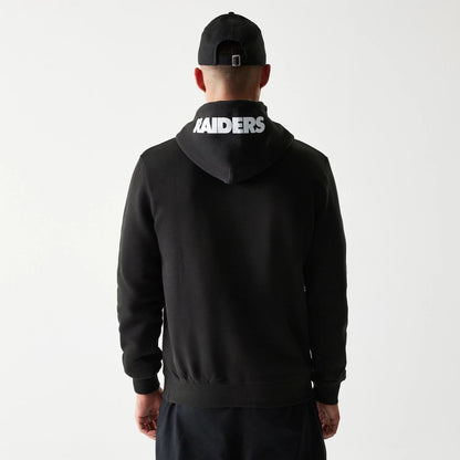 The Male model is wearing Las Vegas Raiders NFL Throwback Black Pullover Hoodie 2