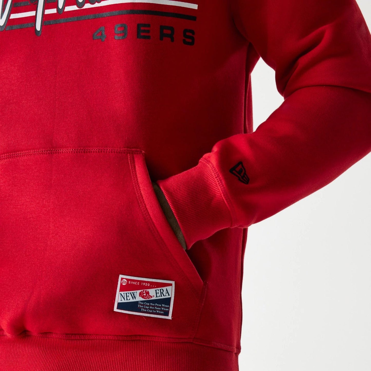 The Male model is wearing San Francisco 49ers NFL Throwback Red Pullover Hoodie 4