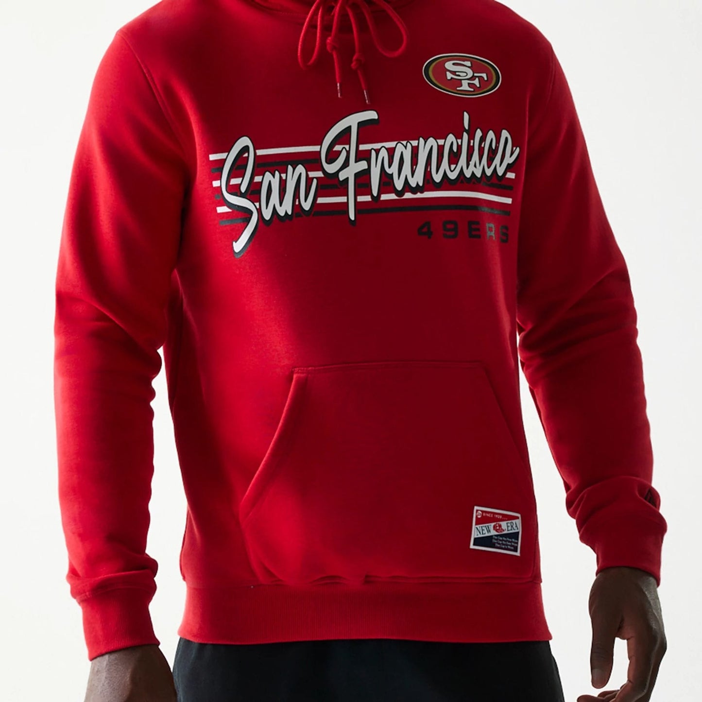 The Male model is wearing San Francisco 49ers NFL Throwback Red Pullover Hoodie 3