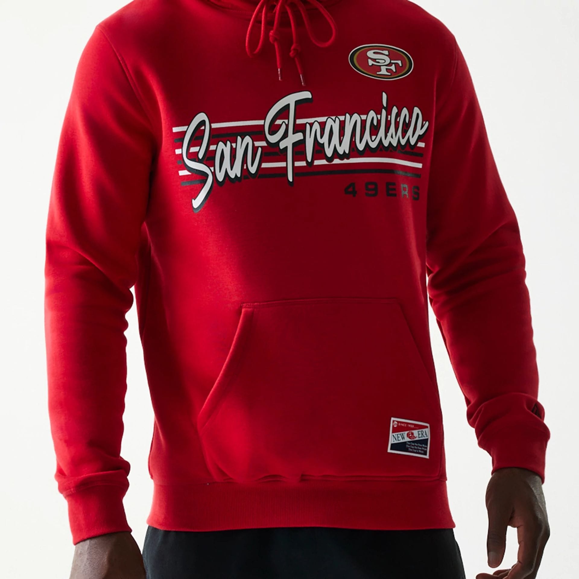 The Male model is wearing San Francisco 49ers NFL Throwback Red Pullover Hoodie 3