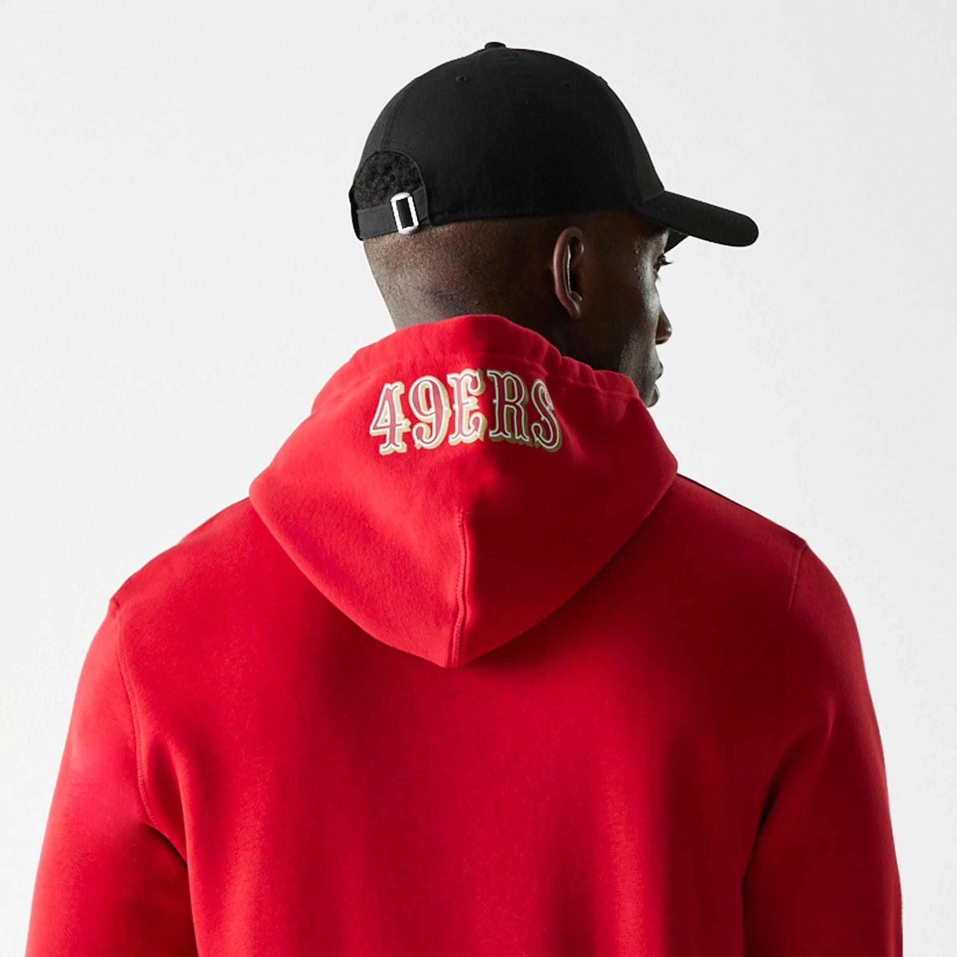 The Male model is wearing San Francisco 49ers NFL Throwback Red Pullover Hoodie 5