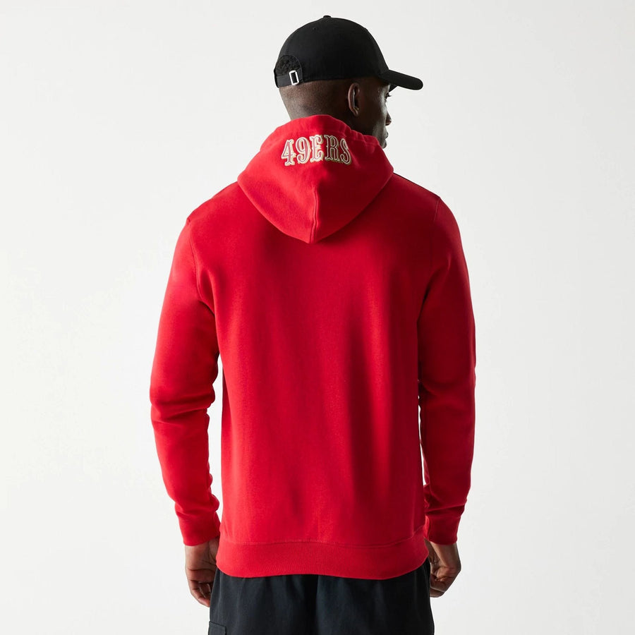 The Male model is wearing San Francisco 49ers NFL Throwback Red Pullover Hoodie 2