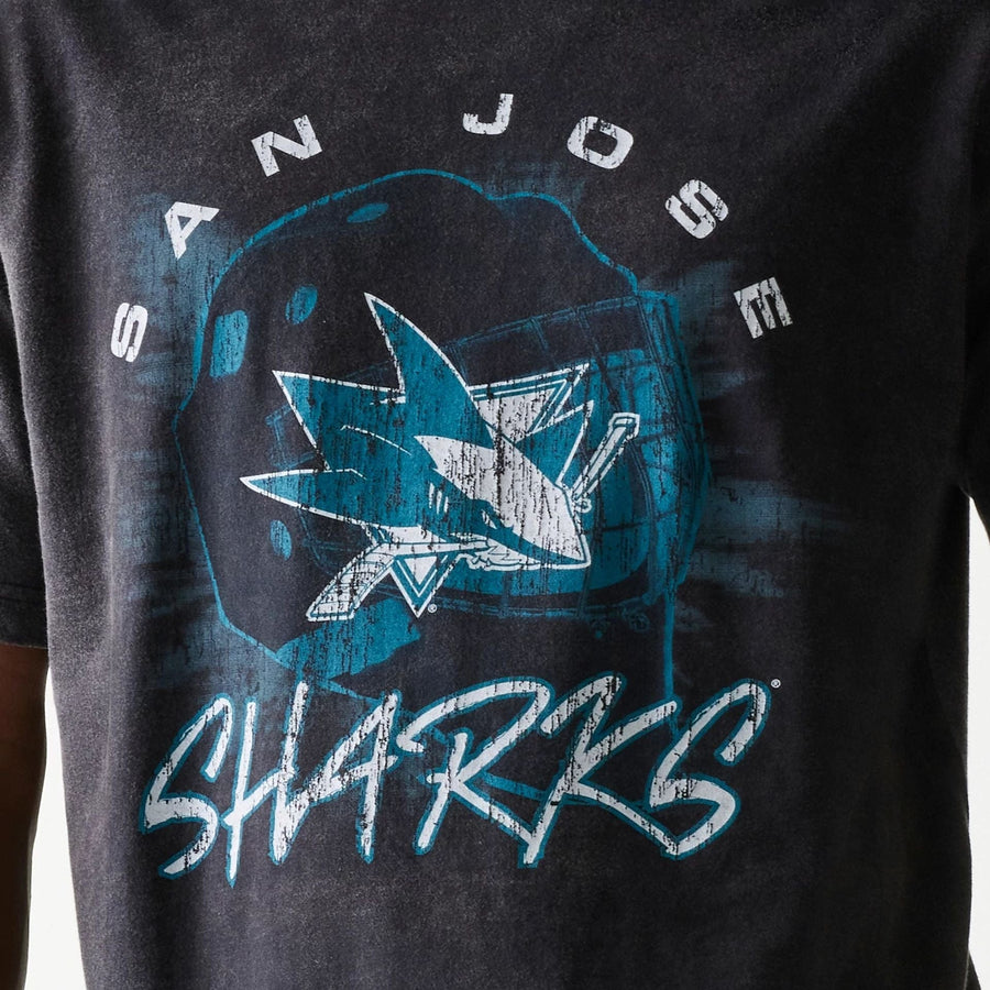 The Male model is wearing San Jose Sharks NHL Sport Night Black T-Shirt 4