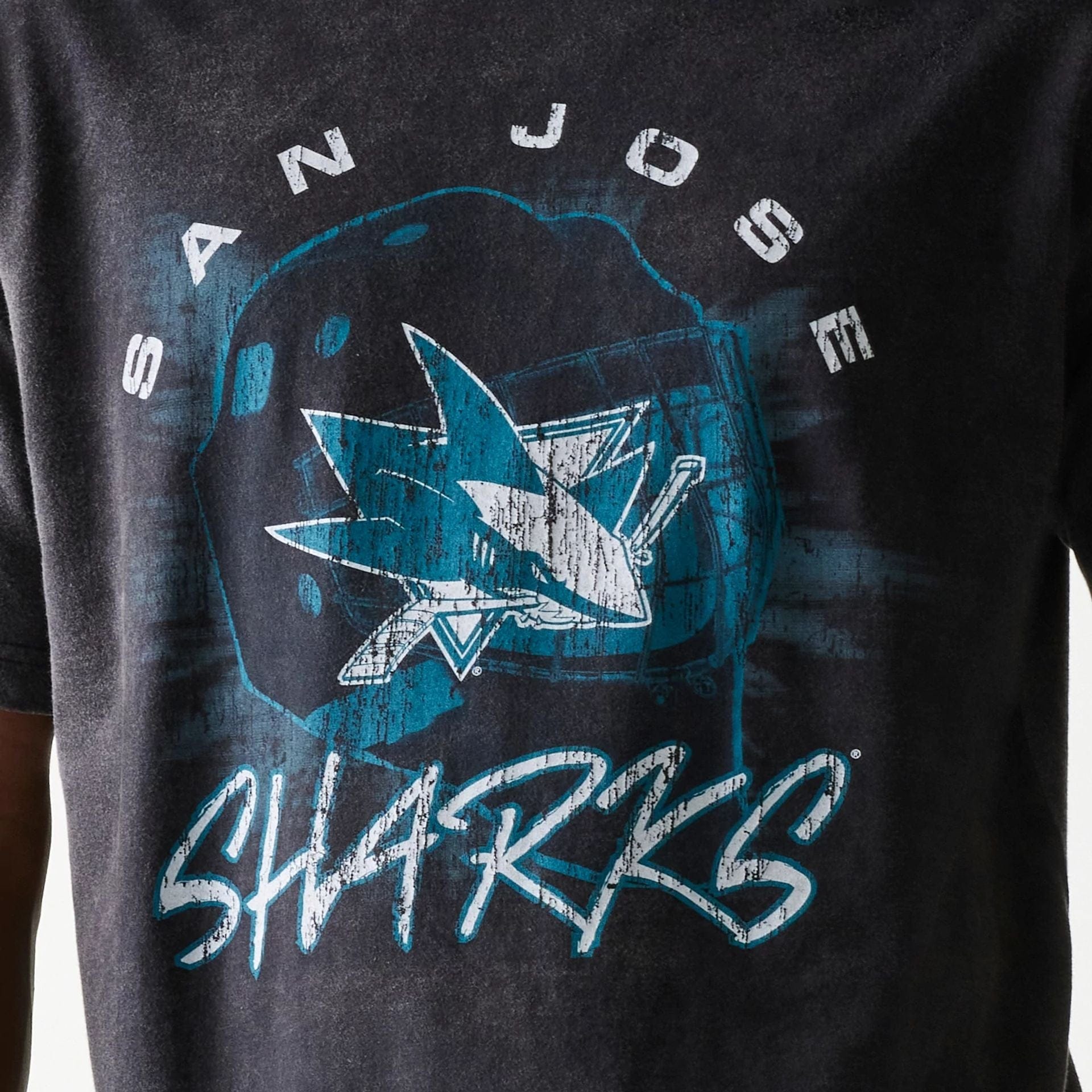 The Male model is wearing San Jose Sharks NHL Sport Night Black T-Shirt 4