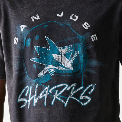 The Male model is wearing San Jose Sharks NHL Sport Night Black T-Shirt 4
