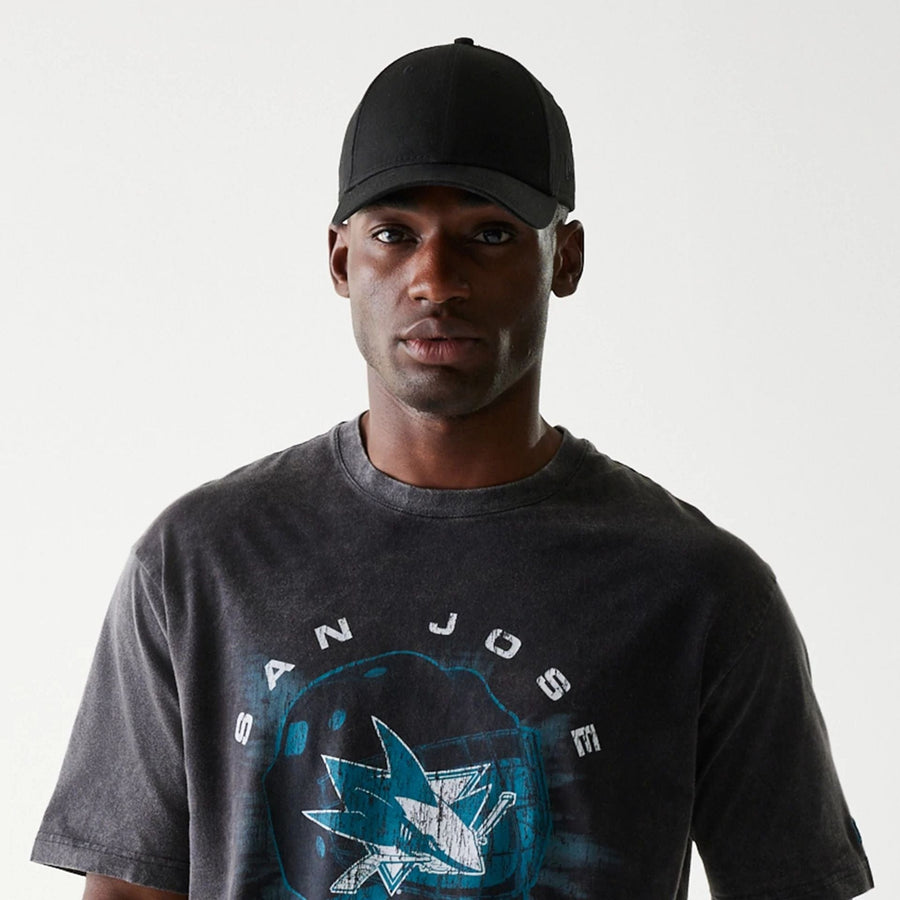 The Male model is wearing San Jose Sharks NHL Sport Night Black T-Shirt 6