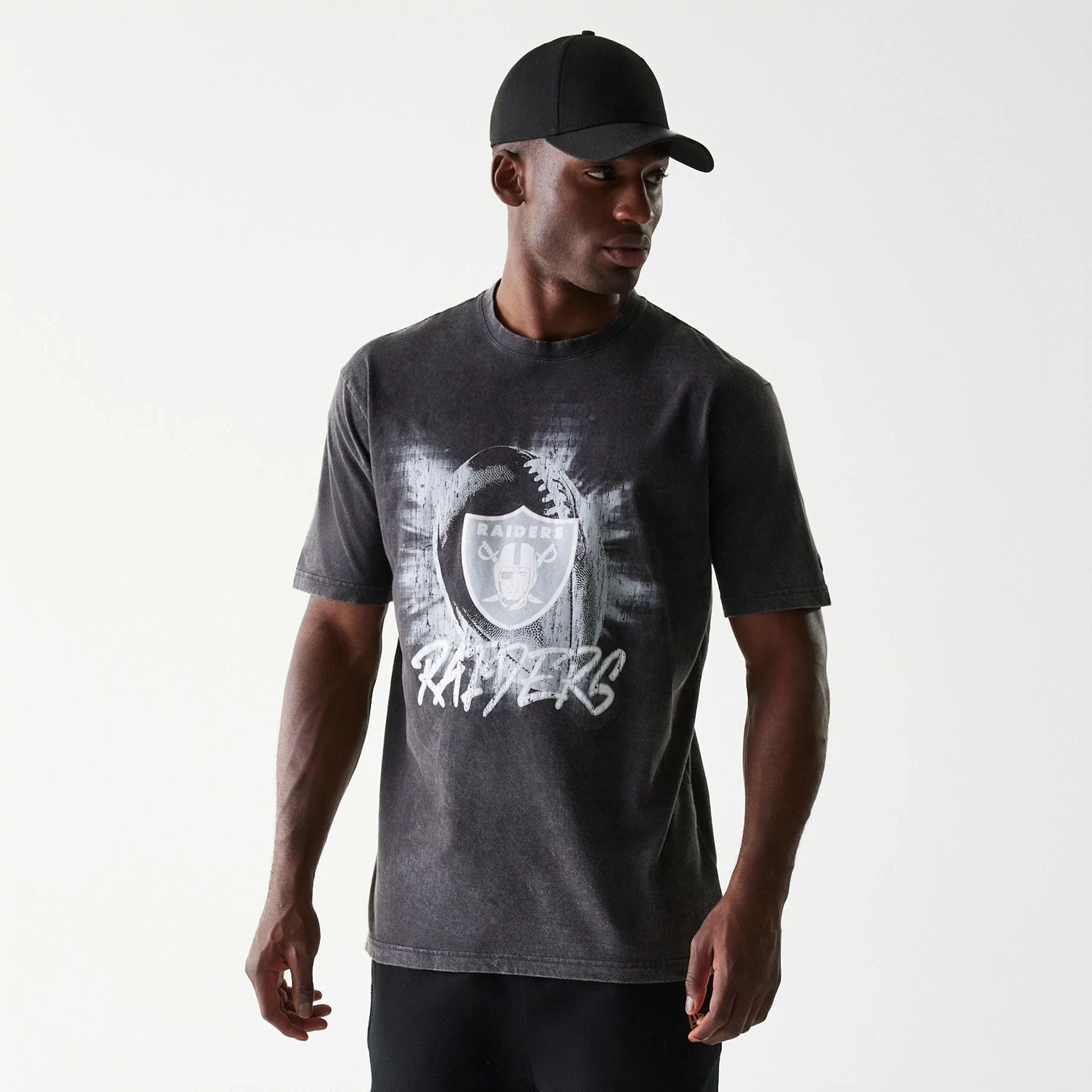 The Male model is wearing Las Vegas Raiders NFL Sport Night Black T-Shirt 1