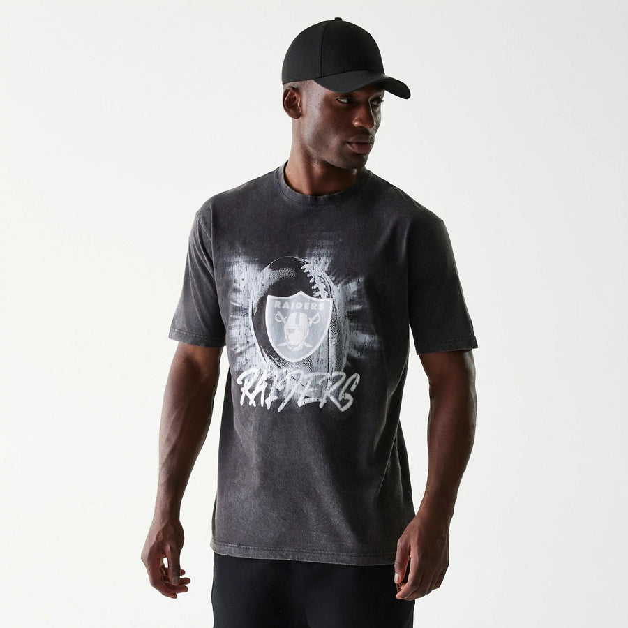 The Male model is wearing Las Vegas Raiders NFL Sport Night Black T-Shirt 1