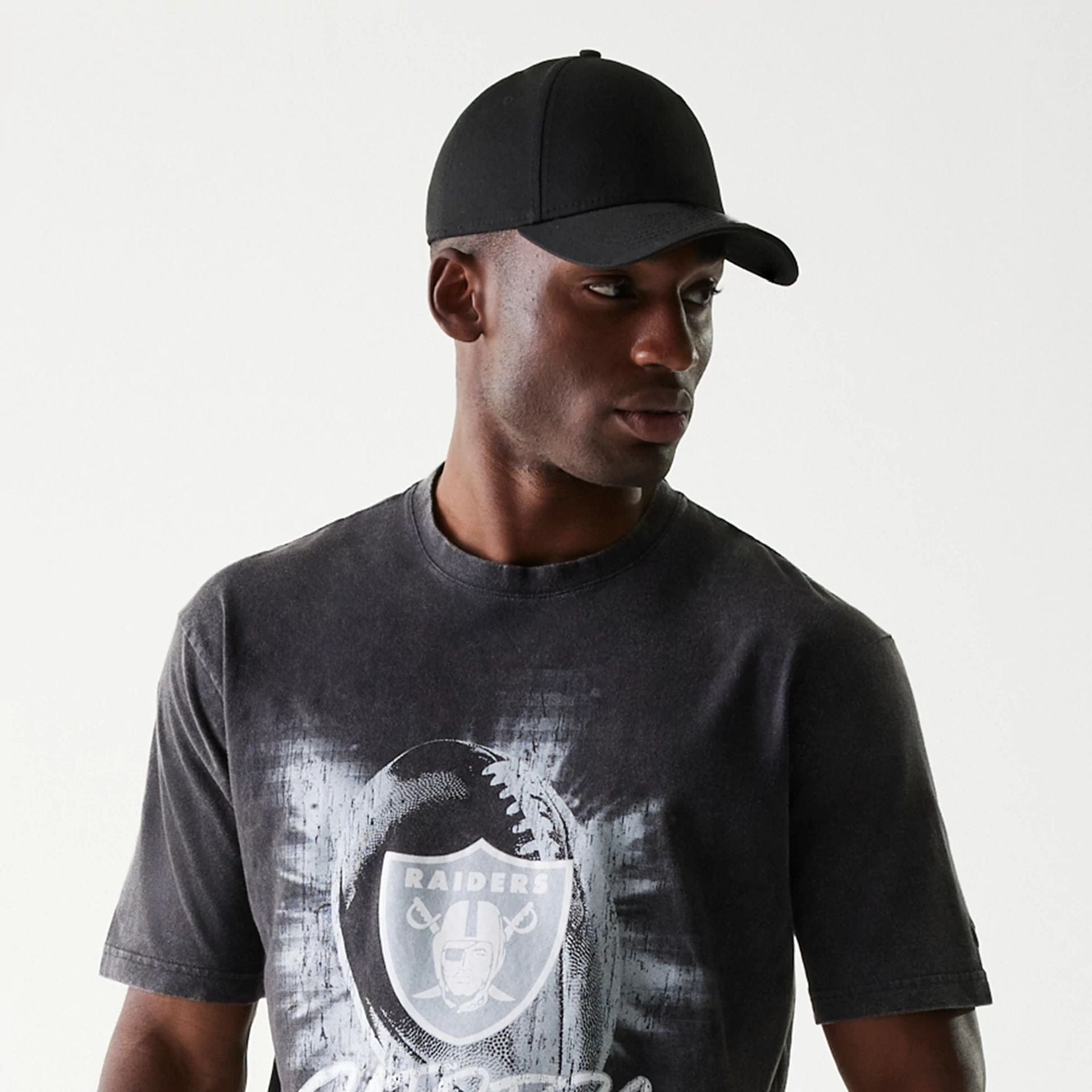 The Male model is wearing Las Vegas Raiders NFL Sport Night Black T-Shirt 4