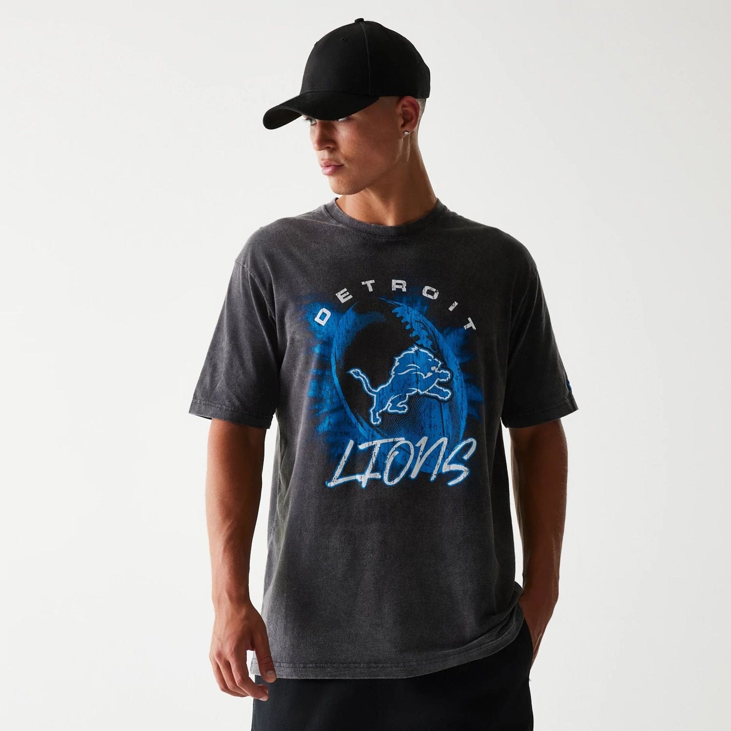 The Male model is wearing Detroit Lions NFL Sport Night Black T-Shirt 1