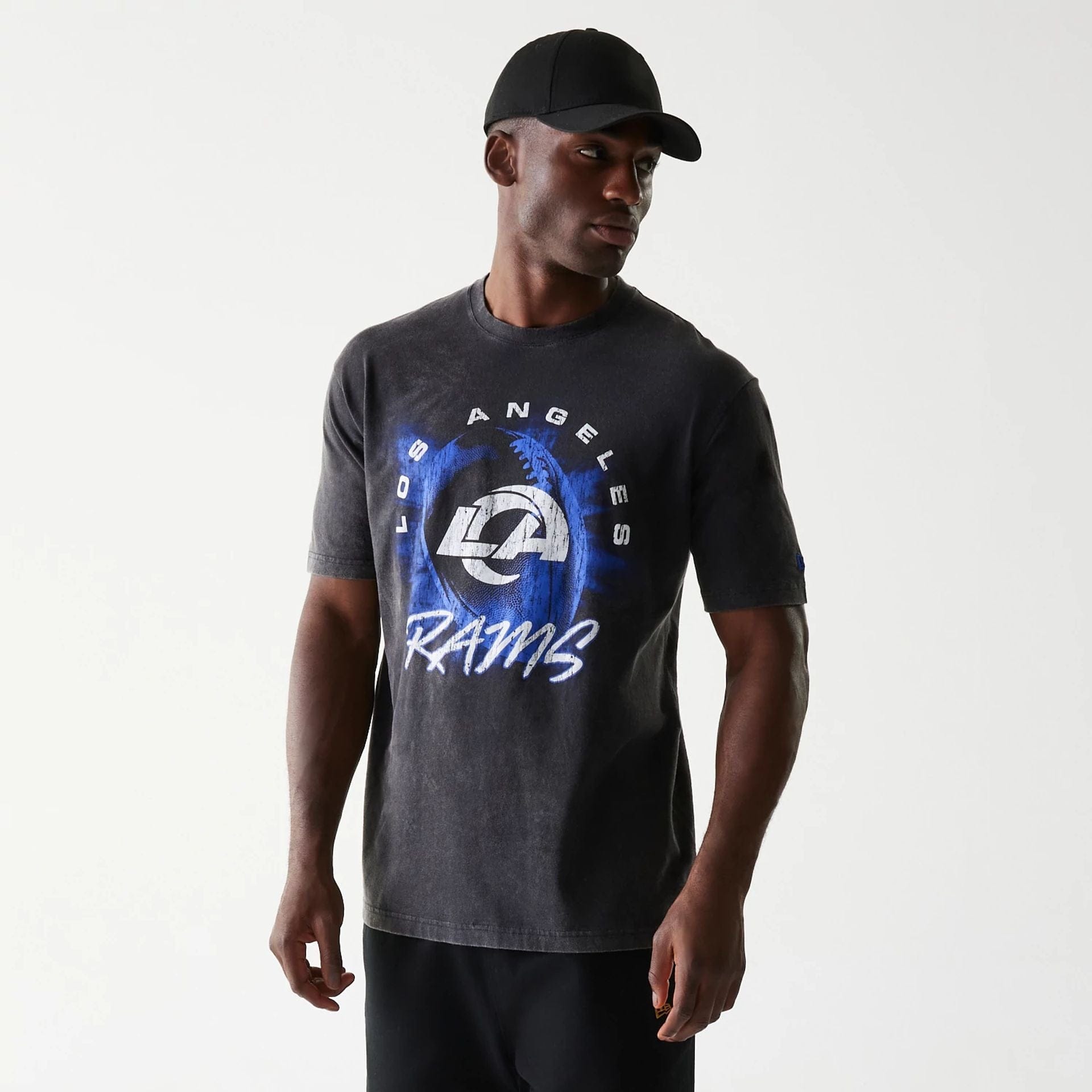 The Male model is wearing LA Rams NFL Sport Night Black T-Shirt 1