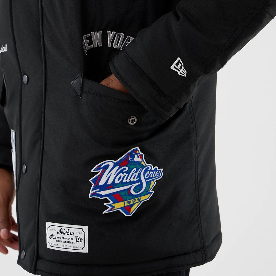 The Male model is wearing New York Yankees MLB X Alpha Black Parka Jacket 4