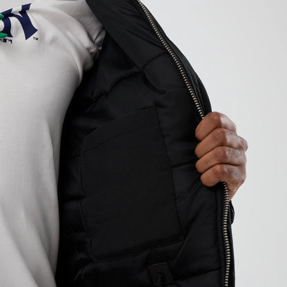 The Male model is wearing New York Yankees MLB X Alpha Black Parka Jacket 7