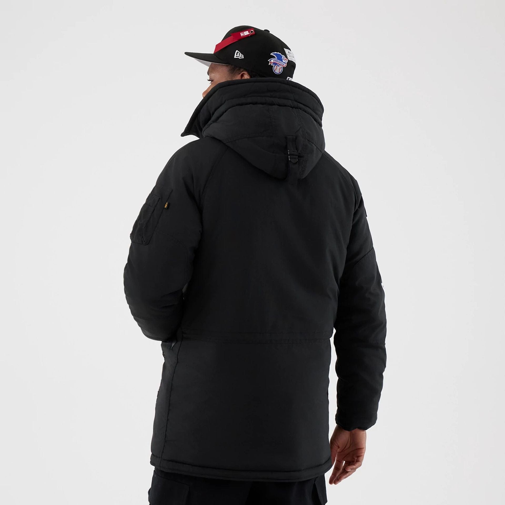 The Male model is wearing New York Yankees MLB X Alpha Black Parka Jacket 2