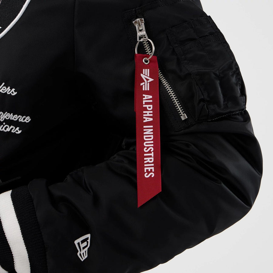 The Male model is wearing Las Vegas Raiders NFL x Alpha Black Jacket 5