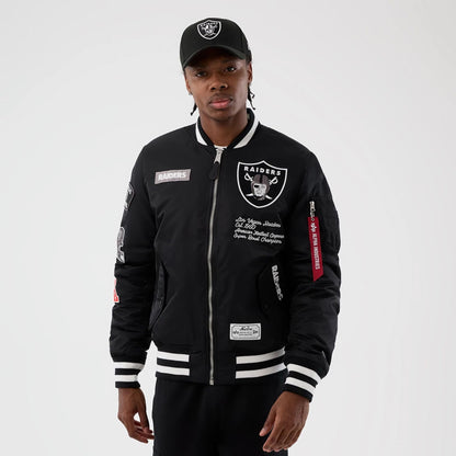 The Male model is wearing Las Vegas Raiders NFL x Alpha Black Jacket 1