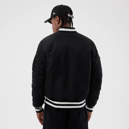 The Male model is wearing Las Vegas Raiders NFL x Alpha Black Jacket 2