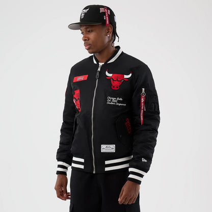The Male model is wearing Chicago Bulls NBA x Alpha Black Jacket 1