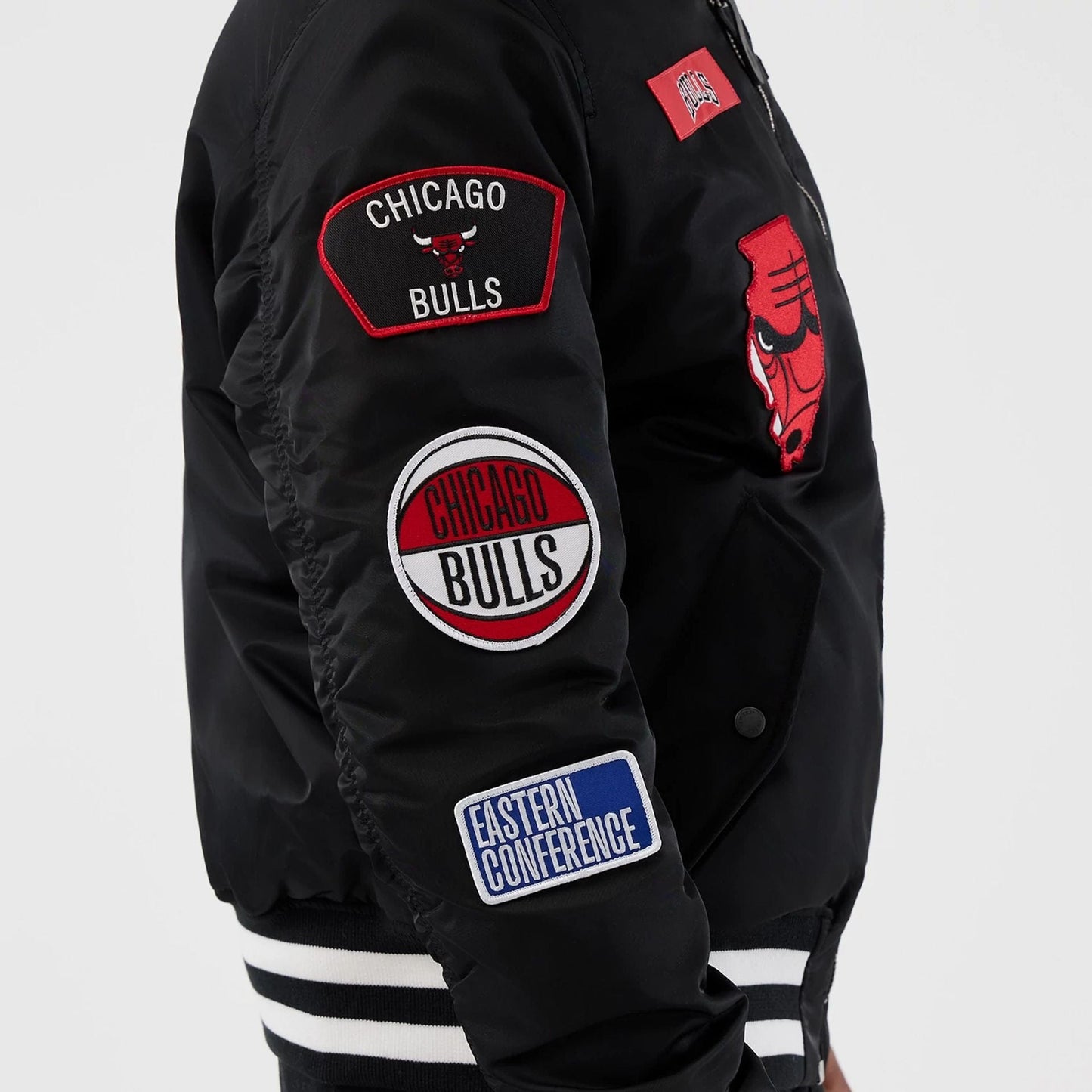 The Male model is wearing Chicago Bulls NBA x Alpha Black Jacket 7