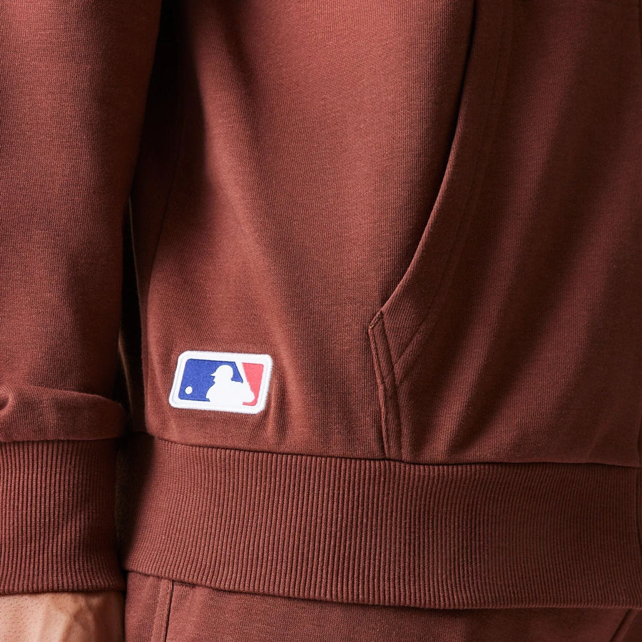 The Male model is wearing New York Yankees MLB Midi League Essential Brown Oversized Full Zip Hoodie 8