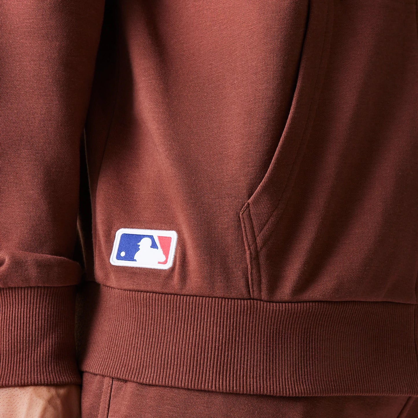 The Male model is wearing New York Yankees MLB Midi League Essential Brown Oversized Full Zip Hoodie 8