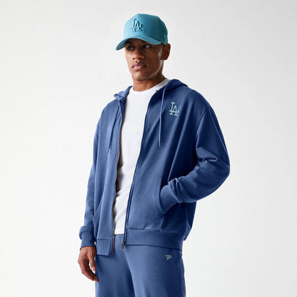 The Male model is wearing LA Dodgers MLB Midi League Essential Dark Blue Oversized Full Zip Hoodie 5
