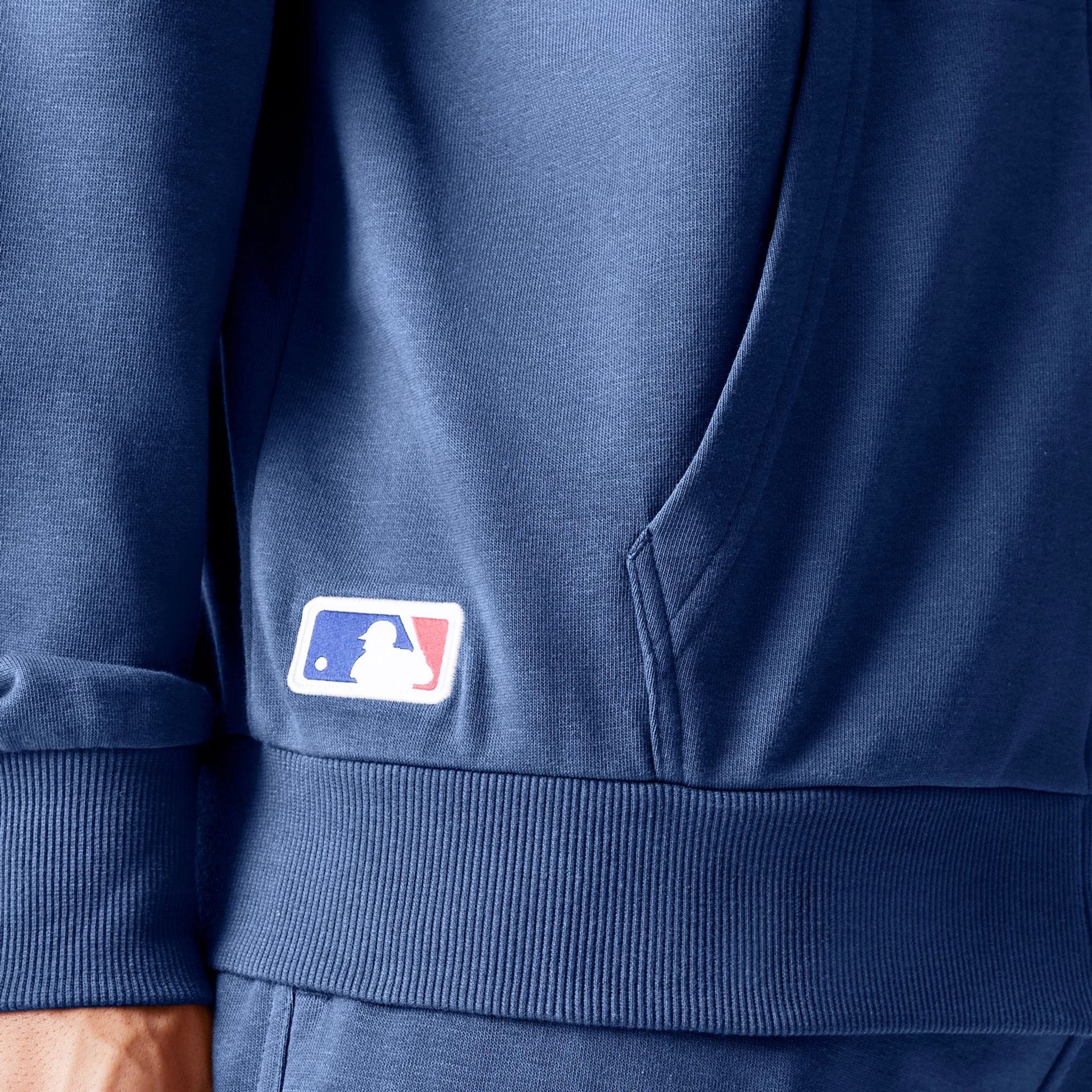 The Male model is wearing LA Dodgers MLB Midi League Essential Dark Blue Oversized Full Zip Hoodie 8