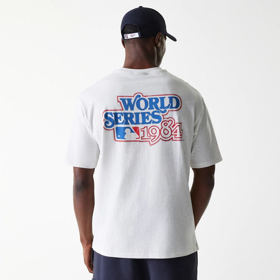 The Male model is wearing Detroit Tigers MLB World Series Pastel Grey Oversized T-Shirt 2