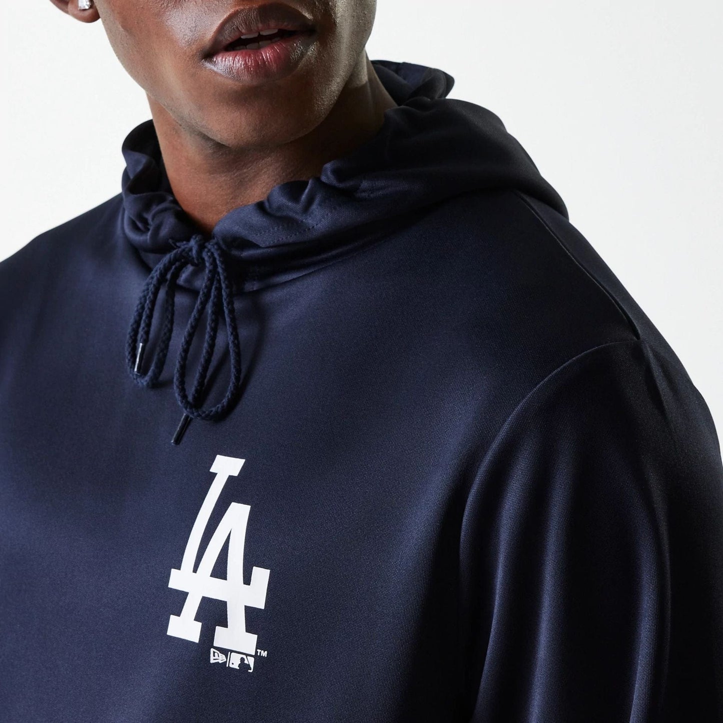 The Male model is wearing LA Dodgers MLB Essentials Navy Pullover Hoodie 4