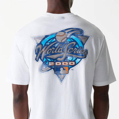 The Male model is wearing New York Yankees MLB World Series 2000 White Oversized T-Shirt 6