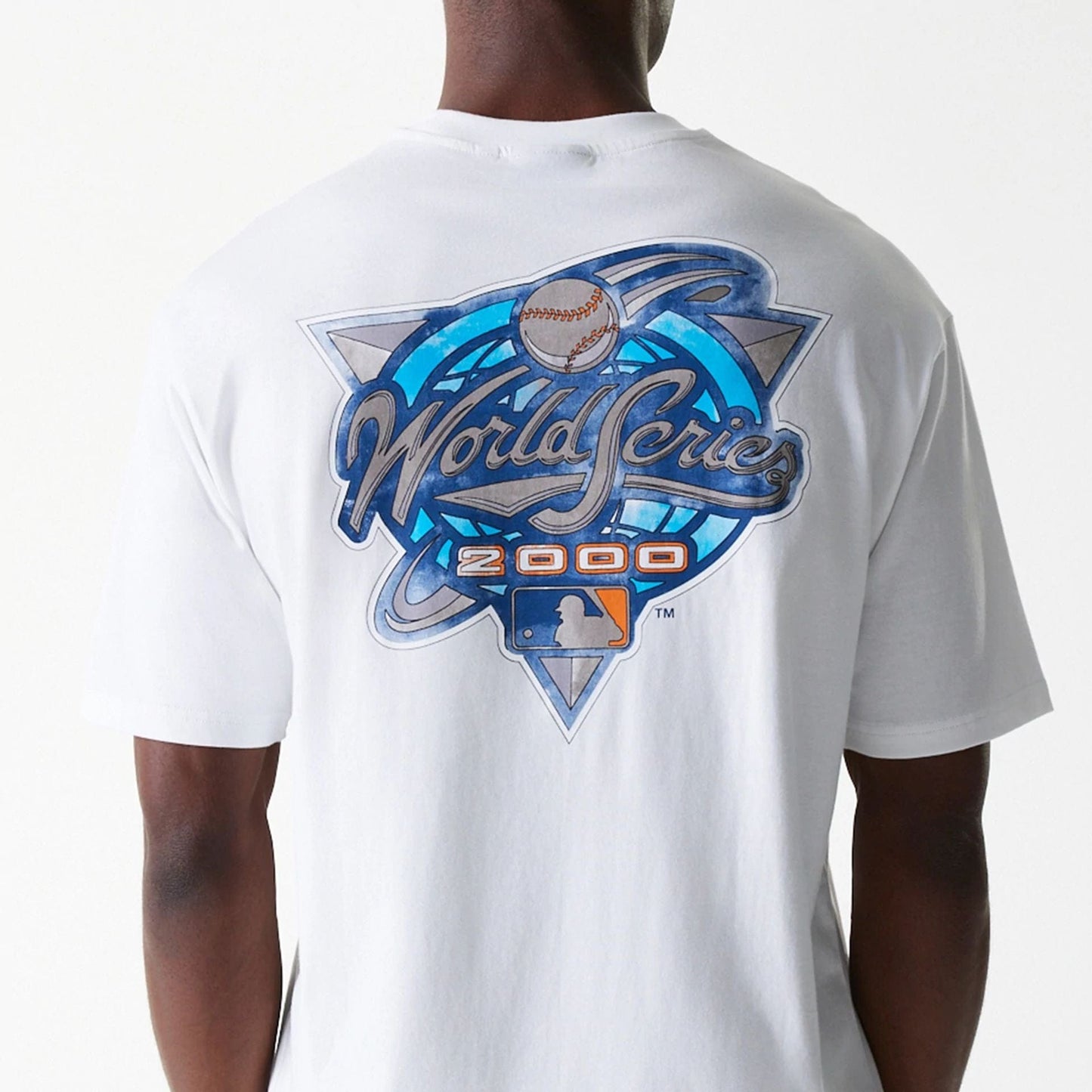 The Male model is wearing New York Yankees MLB World Series White Oversized T-Shirt 6