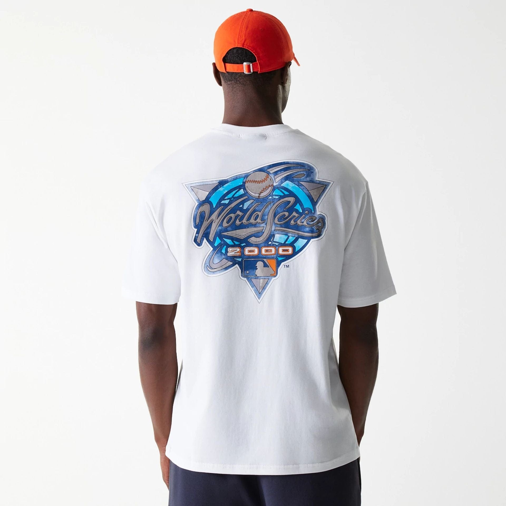 The Male model is wearing New York Yankees MLB World Series White Oversized T-Shirt 2