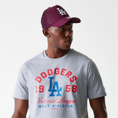 The Male model is wearing LA Dodgers MLB Wordmark Grey T-Shirt 5
