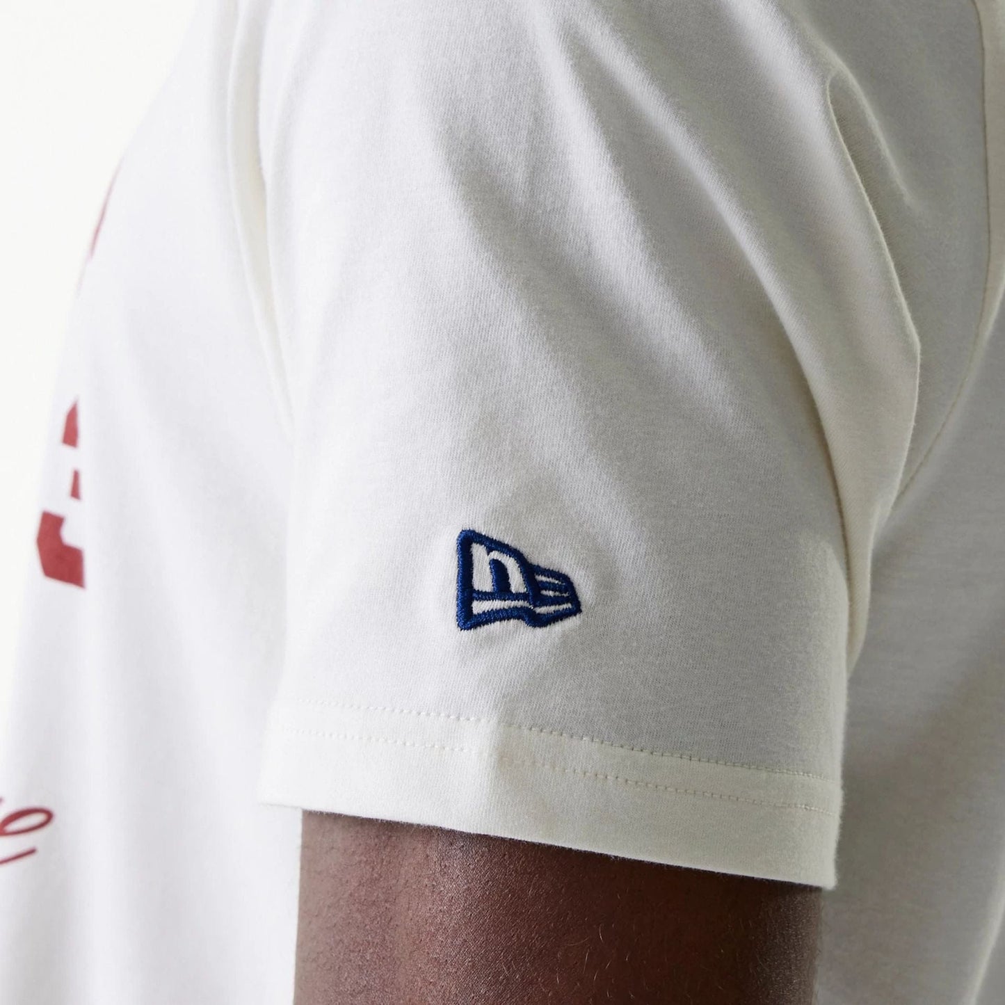 The Male model is wearing New York Yankees MLB Wordmark Open White T-Shirt 6