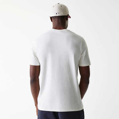 The Male model is wearing New York Yankees MLB Wordmark Open White T-Shirt 2