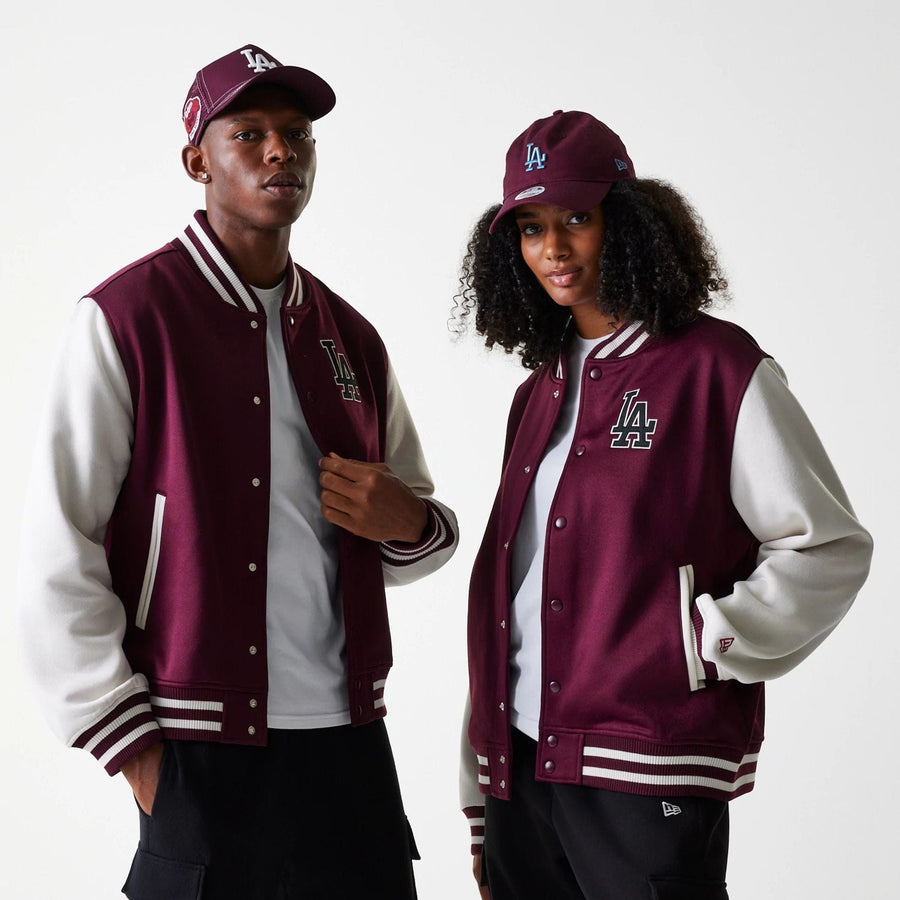 The Male model is wearing LA Dodgers MLB Dark Red Bomber Jacket 1