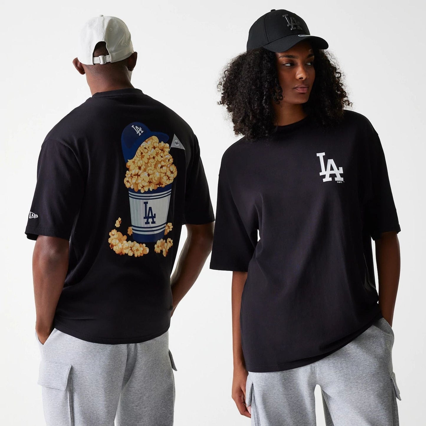 The Male model is wearing LA Dodgers MLB Food Graphic Black Oversized T-Shirt 1