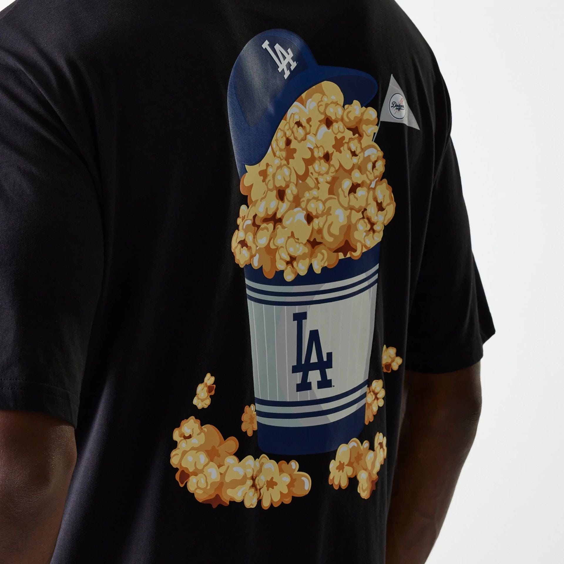 The Male model is wearing LA Dodgers MLB Food Graphic Black Oversized T-Shirt 6