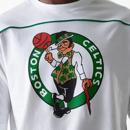 The Male model is wearing Boston Celtics NBA Piping White Oversized T-Shirt 4