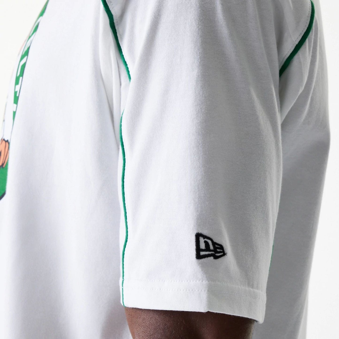 The Male model is wearing Boston Celtics NBA Piping White Oversized T-Shirt 5