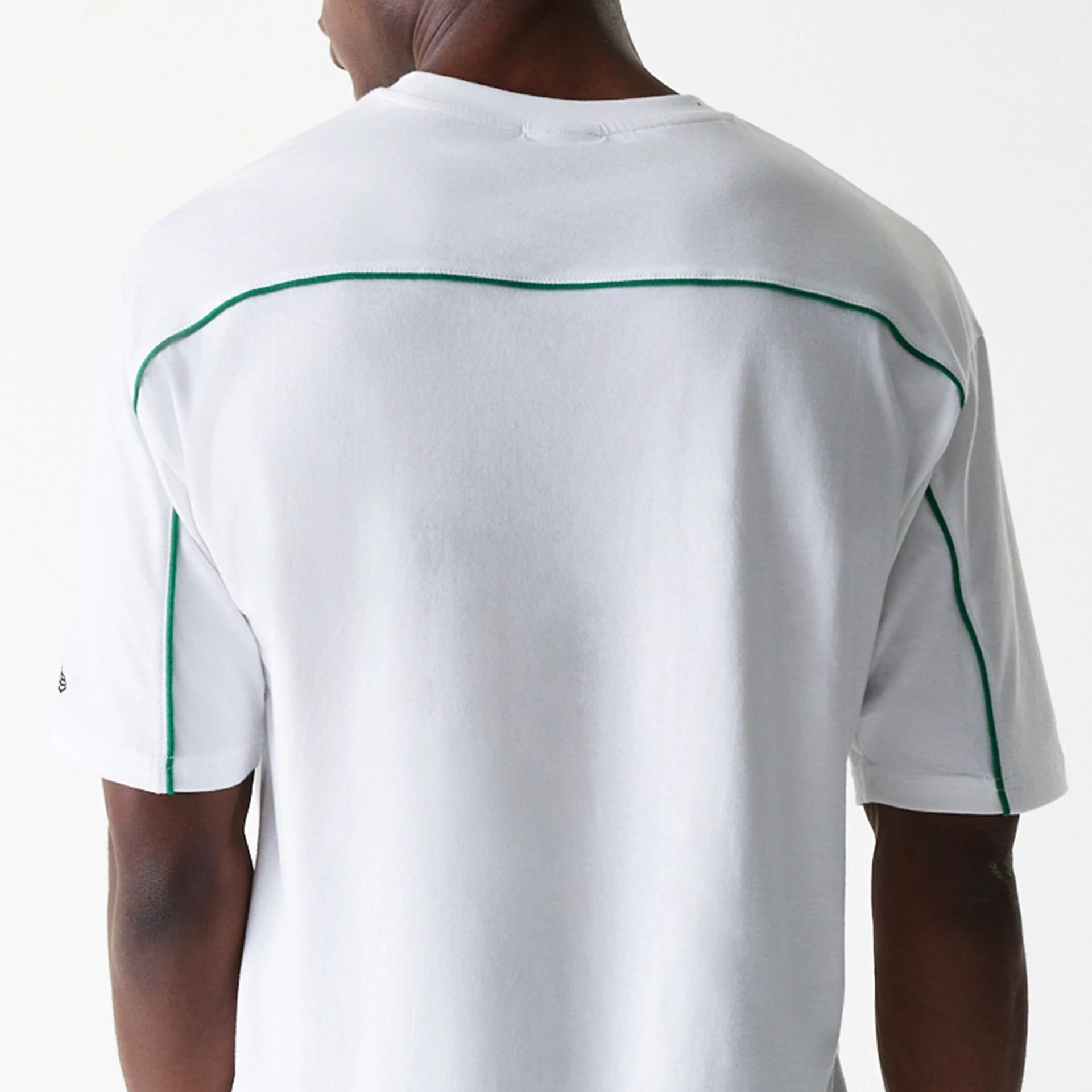 The Male model is wearing Boston Celtics NBA Piping White Oversized T-Shirt 7