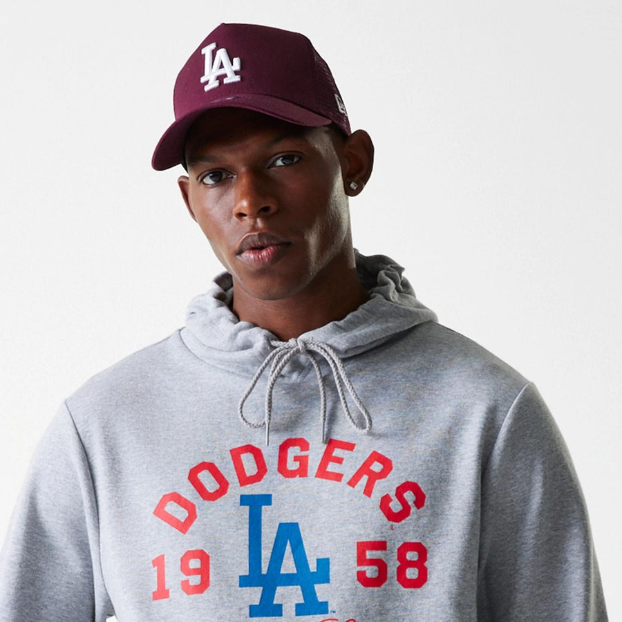 The Male model is wearing LA Dodgers MLB Wordmark Grey Pullover Hoodie 6