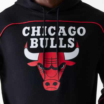 The Male model is wearing Chicago Bulls NBA Piping Black Oversized Pullover Hoodie 3