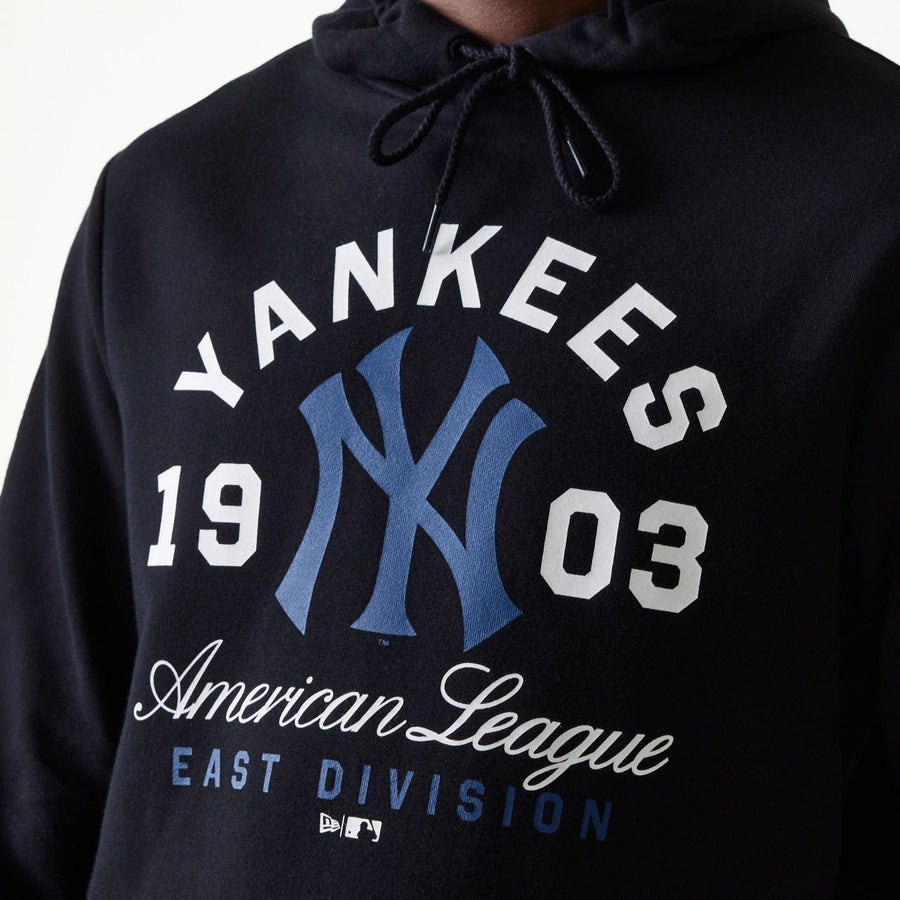 The Male model is wearing New York Yankees MLB Wordmark Black Pullover Hoodie 4