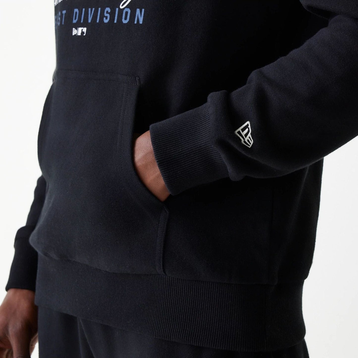 The Male model is wearing New York Yankees MLB Wordmark Black Pullover Hoodie 5